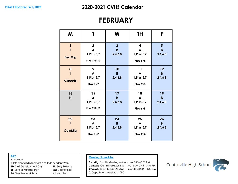 Bell Schedules A/B Calendar Centreville High School
